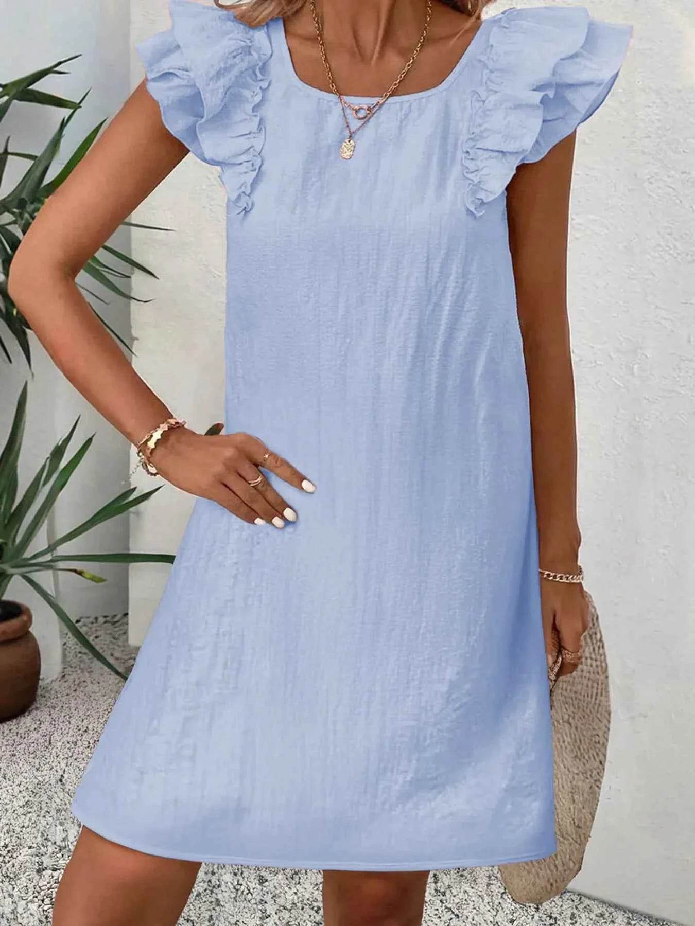 Bow Back Ruffled Sleeve Dress.