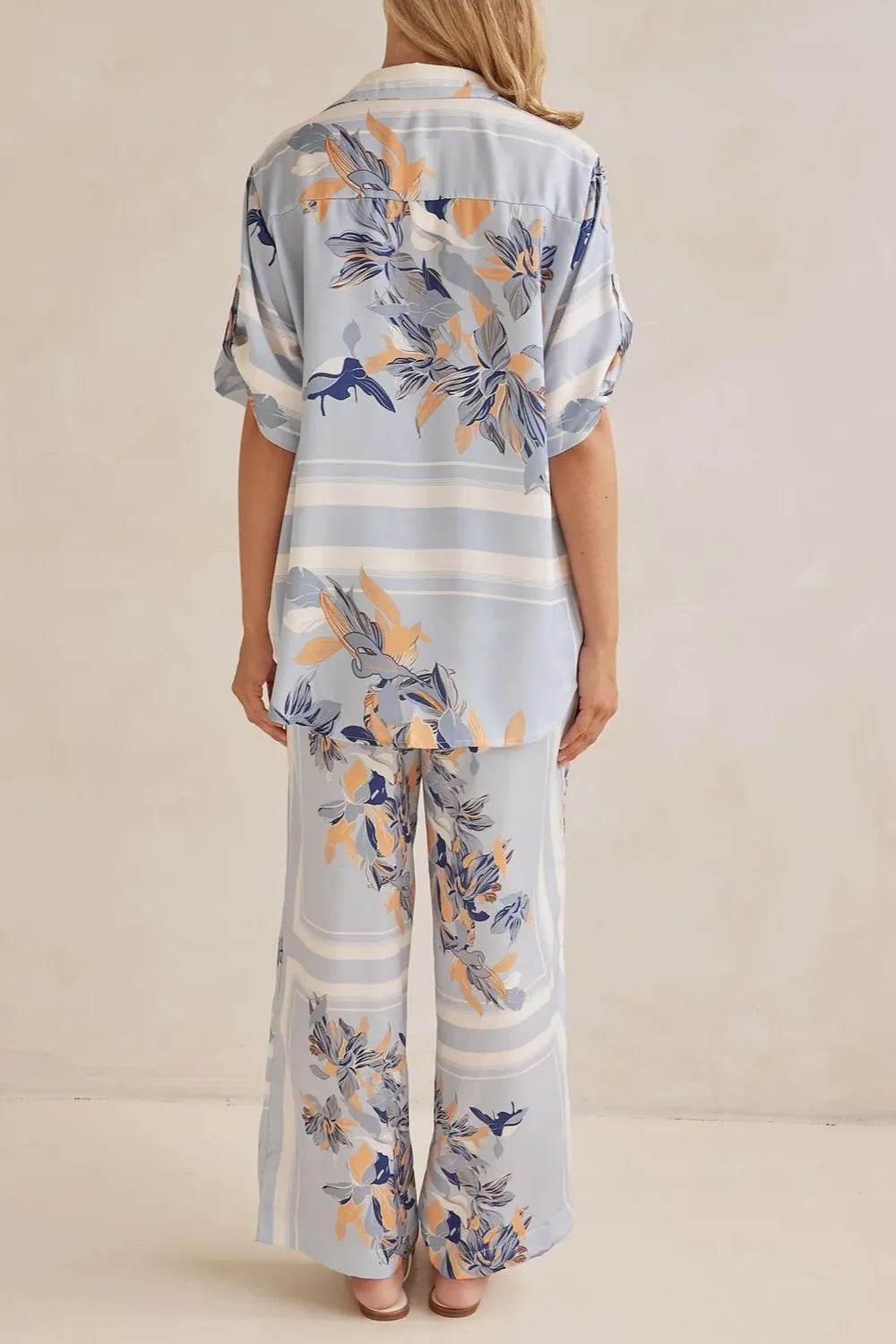 Printed Button Up Shirt and Pants Set - EBYNN