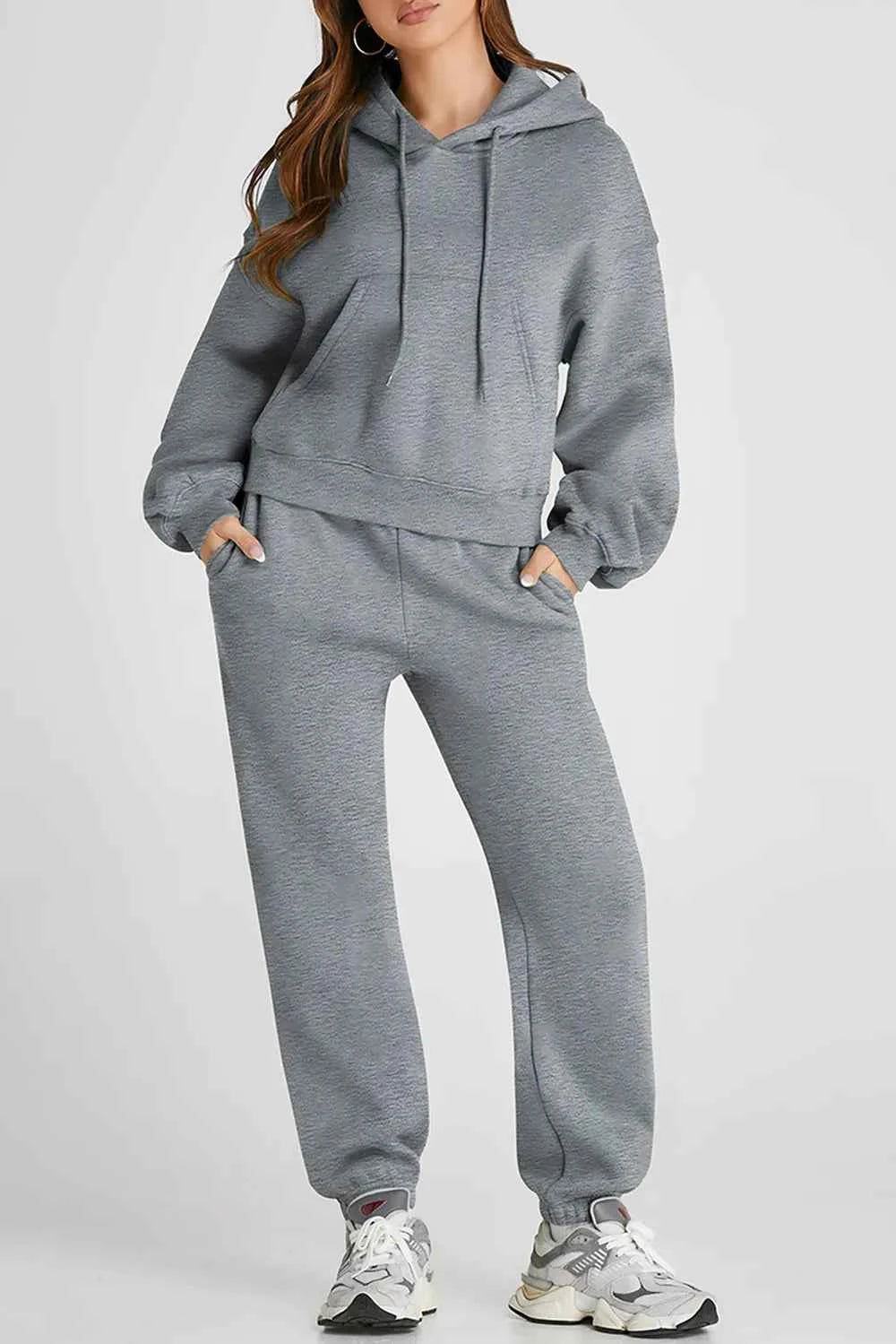 Dropped Shoulder Hooded Active Set - Top & Pants.