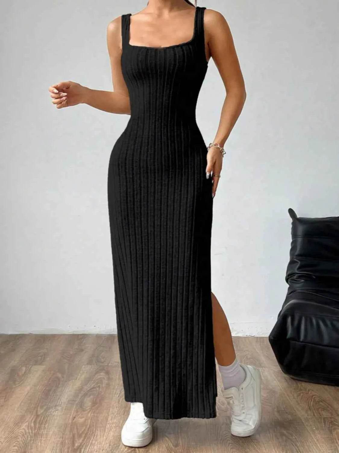 Cutout Square Neck Wide Strap Knit Dress.