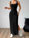 Cutout Square Neck Wide Strap Knit Dress.