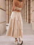 Crossover Backless Bodice Tiered Maxi Dress.