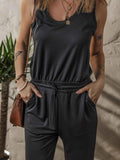 Tie Waist Sleeveless Jogger Jumpsuit.