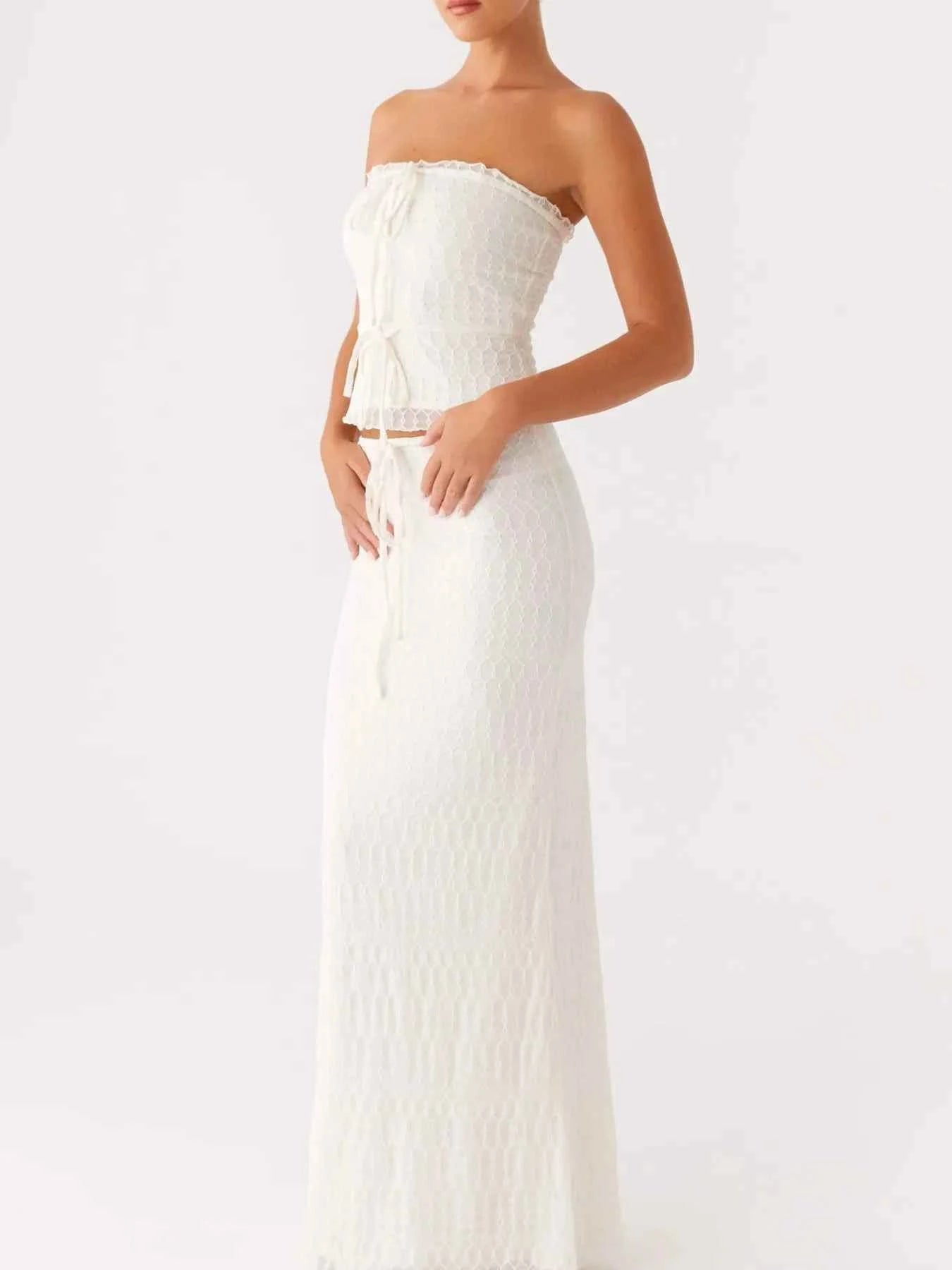 Tie Front Tube Top and Maxi Skirt Set.