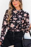 Floral Mock Neck Long Sleeve Blouse.