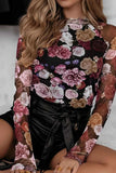 Floral Mock Neck Long Sleeve Mesh Top.