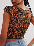 Floral Cropped Top with Cap Sleeves for Trendy Summer Style - EBYNN