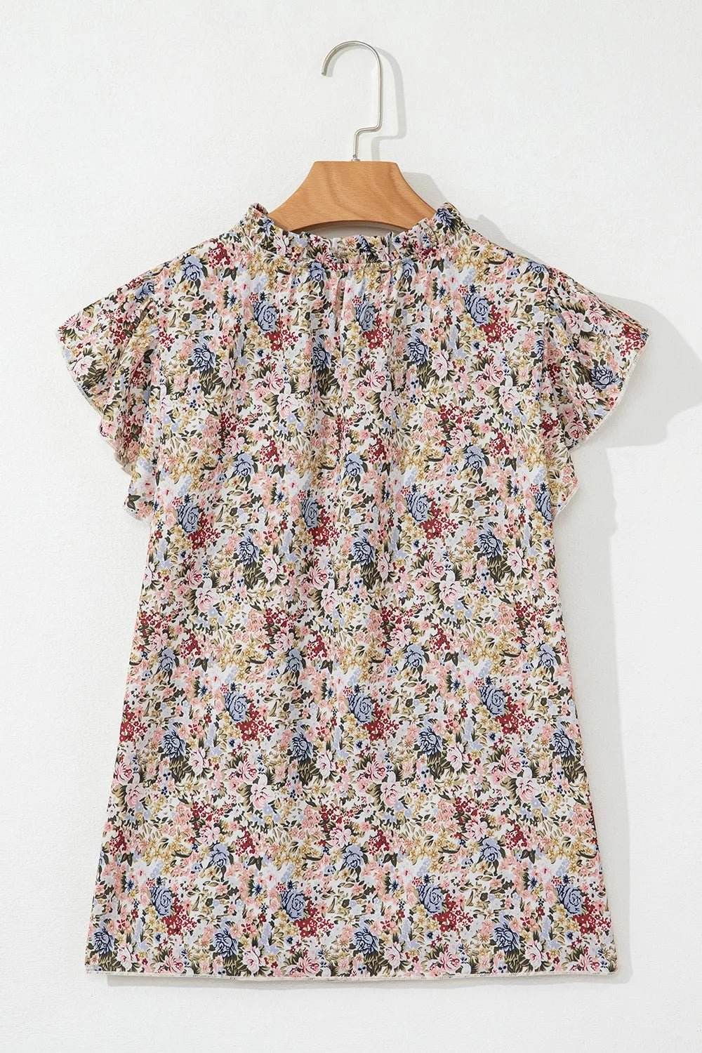 Floral Ruffle Cap Sleeve Blouse for Effortless Style - EBYNN