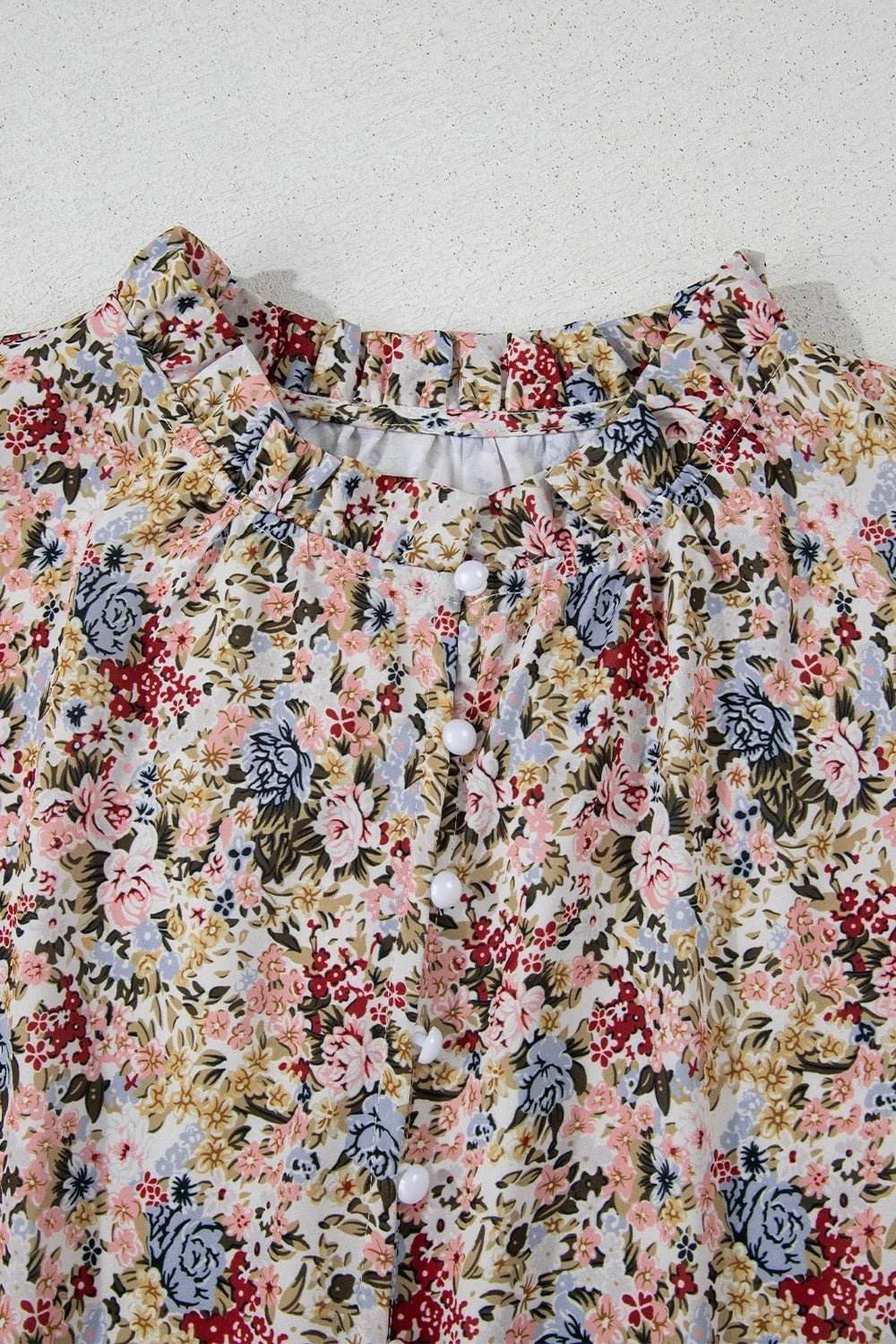 Floral Ruffle Cap Sleeve Blouse for Effortless Style - EBYNN