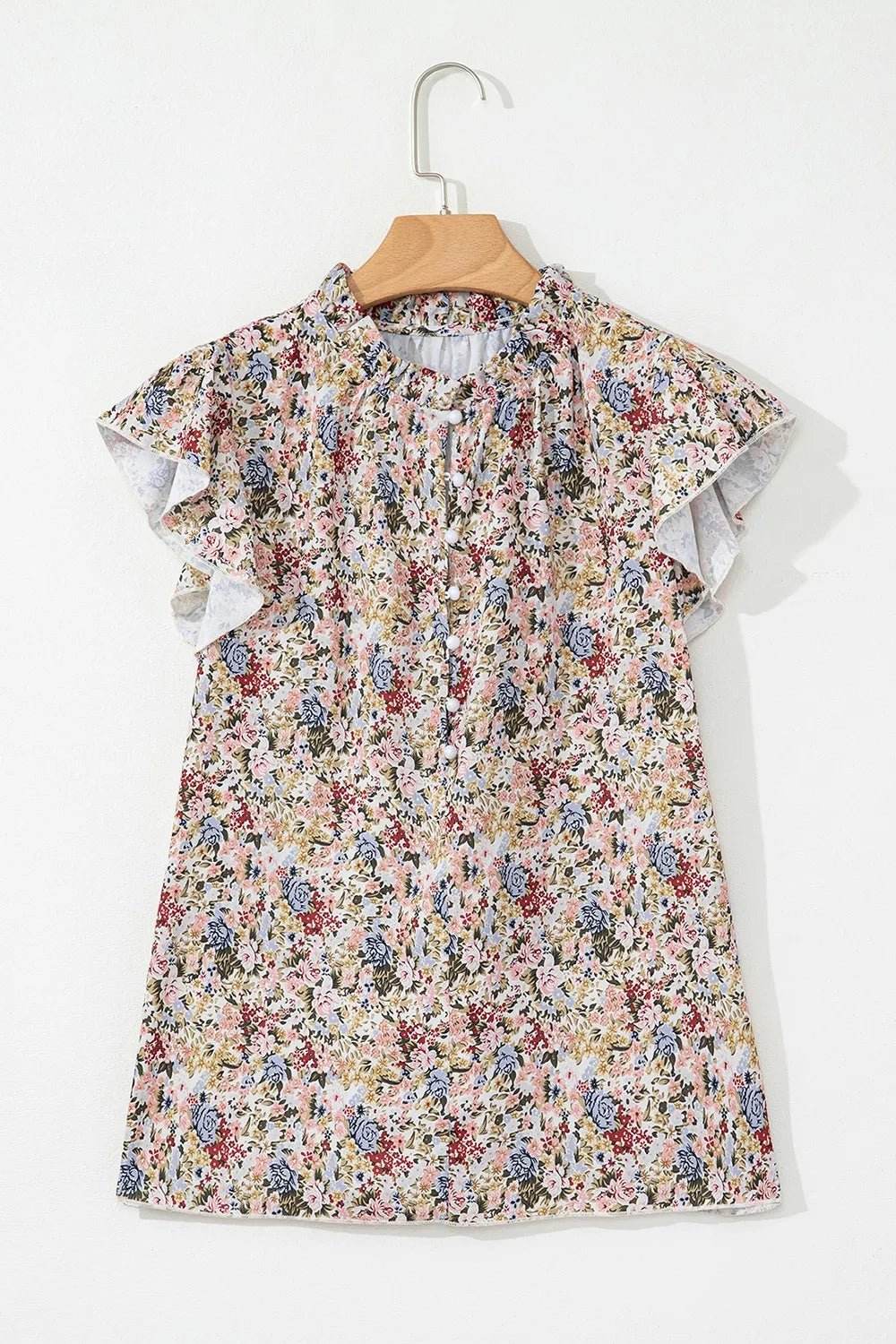 Floral Ruffle Cap Sleeve Blouse for Effortless Style - EBYNN