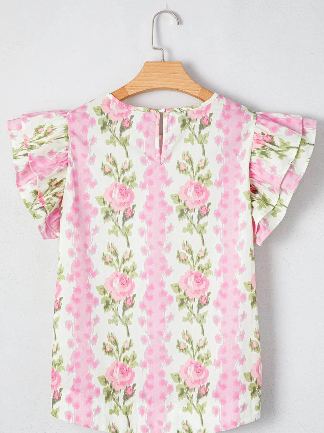 Floral Print Blouse with Ruffled Sleeves for Effortless Style - EBYNN