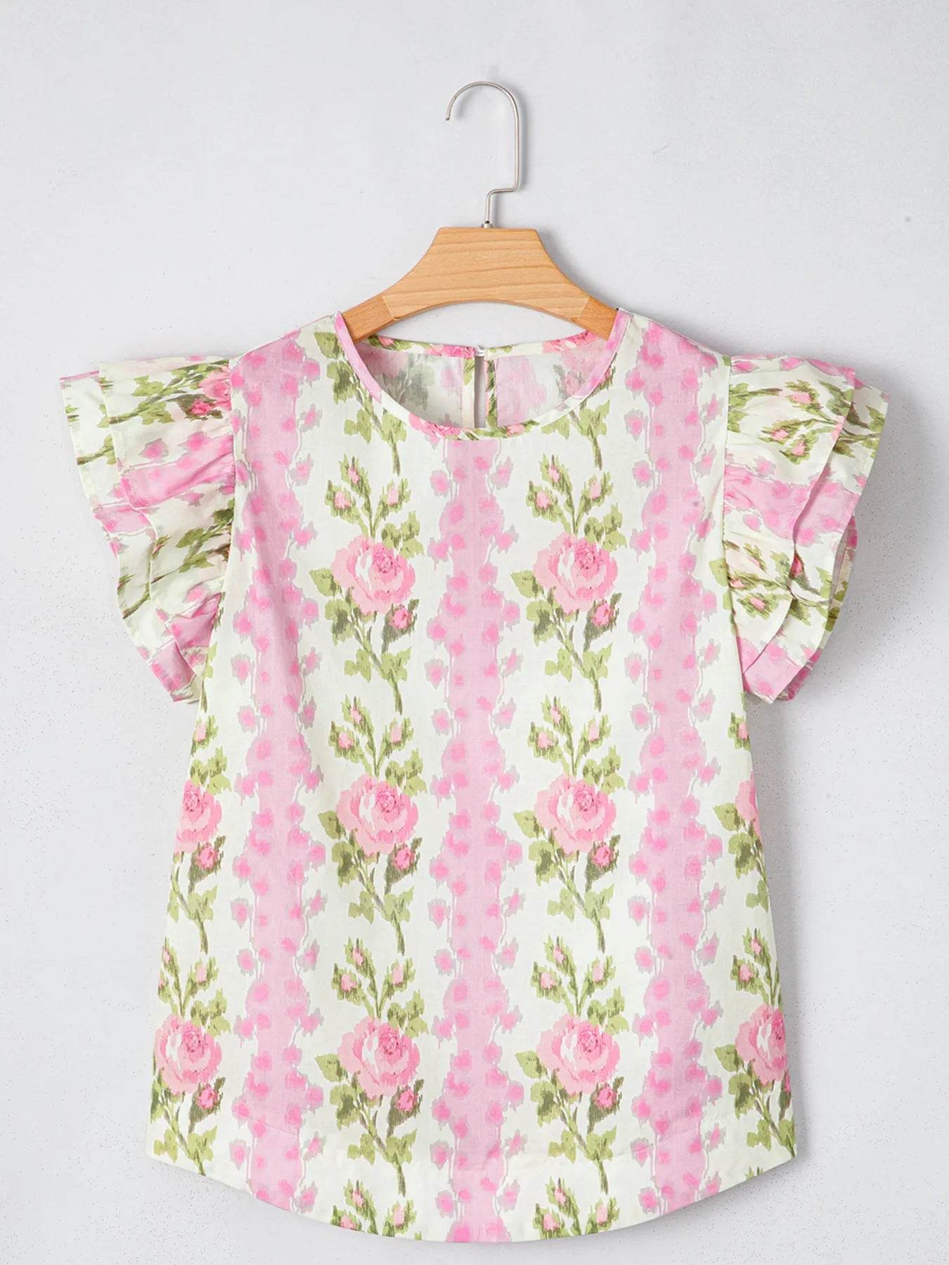 Floral Print Blouse with Ruffled Sleeves for Effortless Style - EBYNN