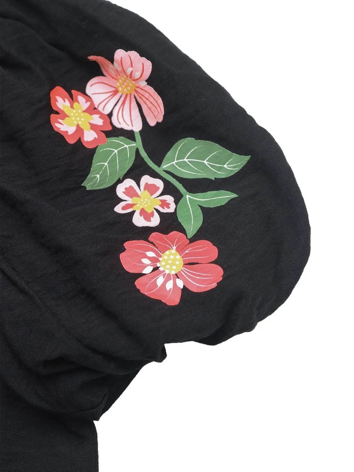 Floral Puff Sleeve Blouse with Notched Design for a Chic Look - EBYNN