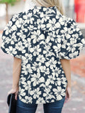 Floral Puff Sleeve Shirt - Stylish Button-Up Top for Effortless Chic - EBYNN