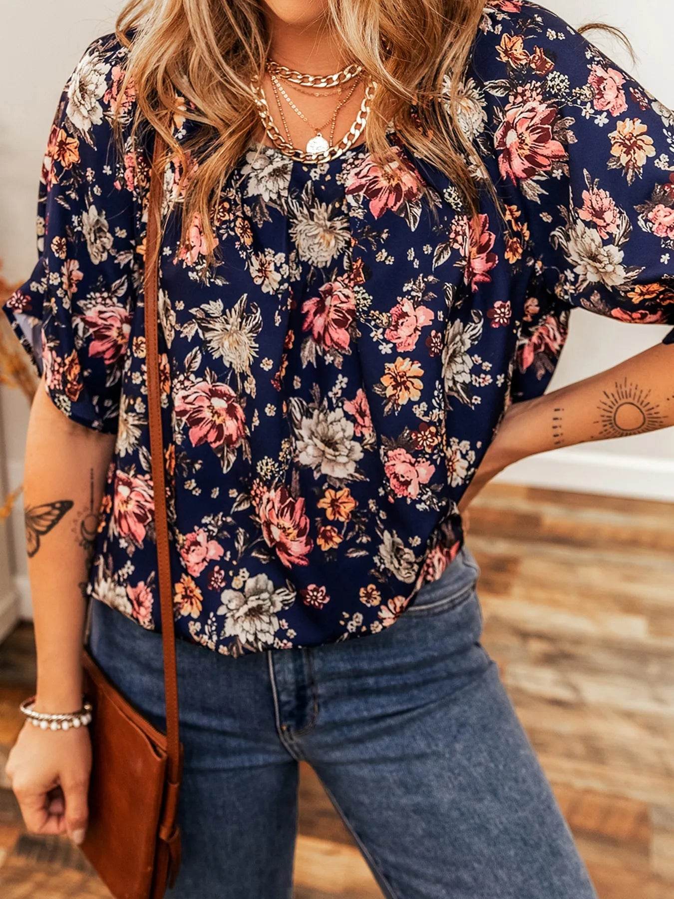 Floral Casual Blouse - Short Sleeve Floral Short Sleeve Casual Blouse - EBYNN