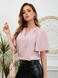 Flutter Sleeve Blouse for Women - Stylish Notched Design - EBYNN