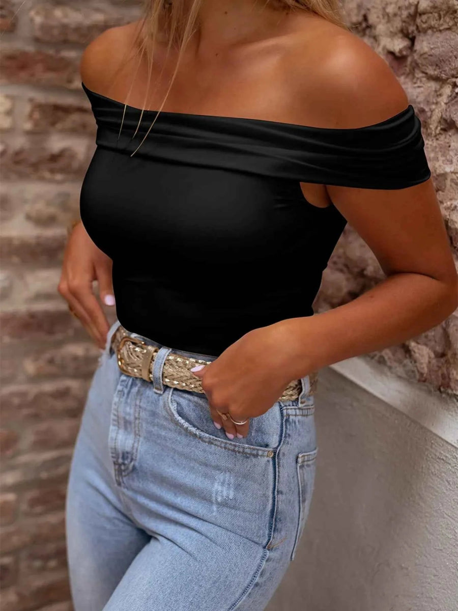 Folded Off Shoulder Slim Top.