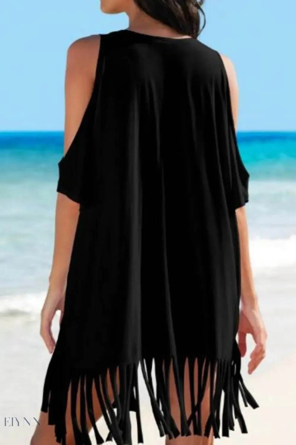 Fringe Beach Cover Up with V-Neck & Slits - EBYNN