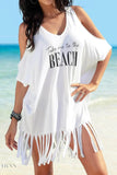 Fringe Beach Cover Up with V-Neck & Slits - EBYNN