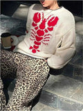 Plus Size Lobster Contrast Trim Round Neck Sweater.