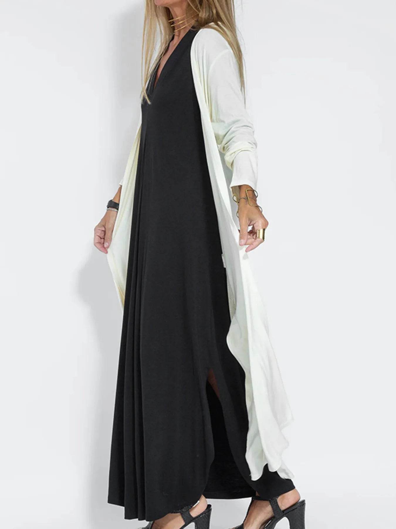 Plus Size Longline Cardigan with Open Front and Side Slit - EBYNN