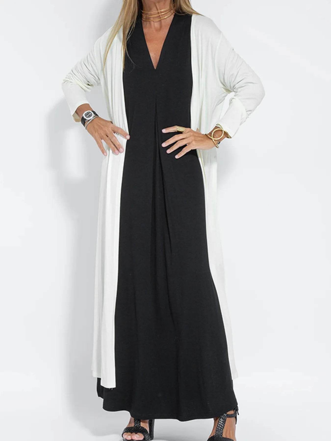 Plus Size Longline Cardigan with Open Front and Side Slit - EBYNN