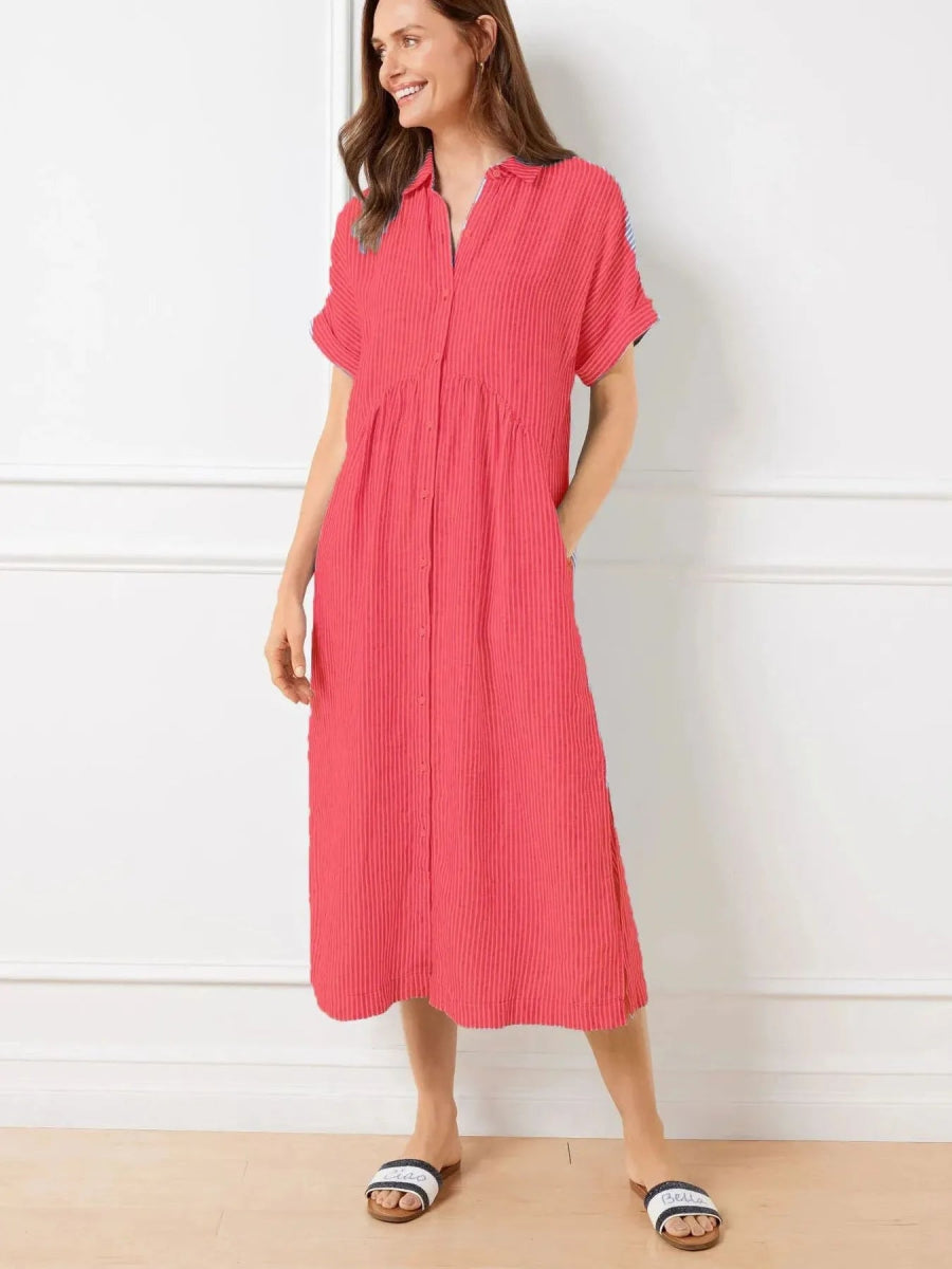 Plus Size Striped Button-Front Midi Dress.