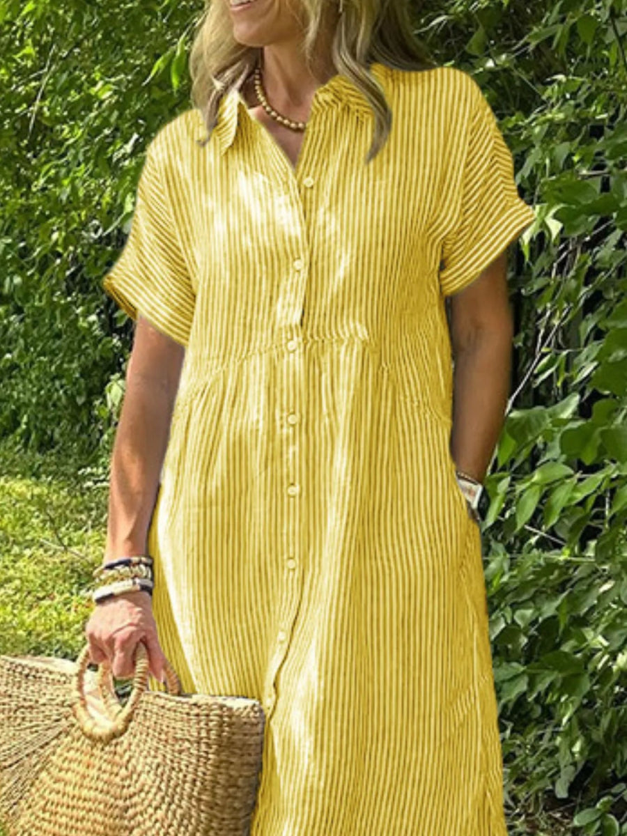 Plus Size Striped Button-Front Midi Dress.