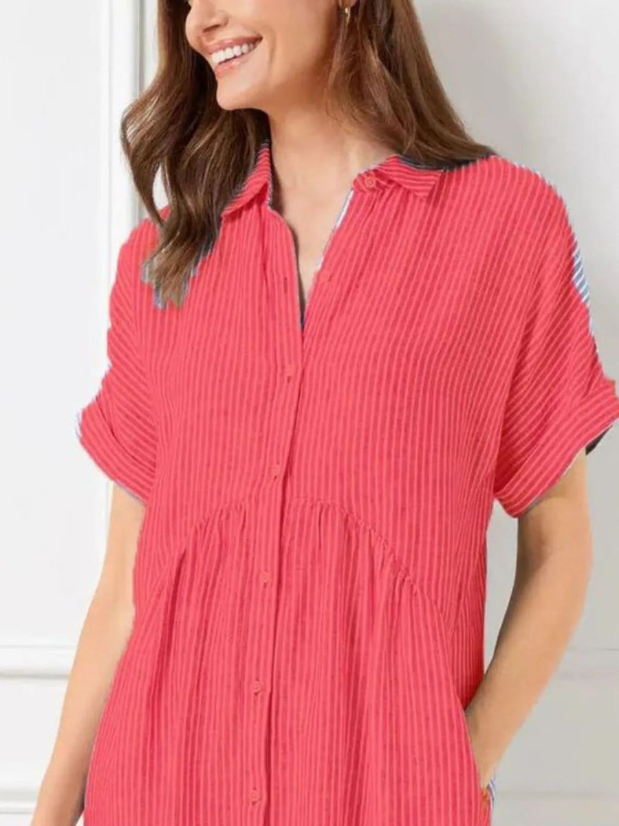 Plus Size Striped Button-Front Midi Dress.