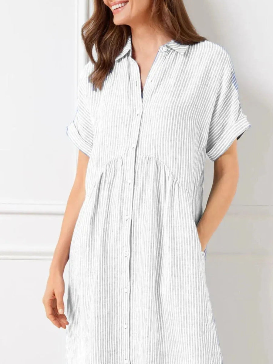 Plus Size Striped Button-Front Midi Dress.