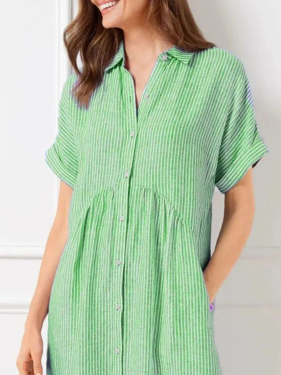 Plus Size Striped Button-Front Midi Dress.