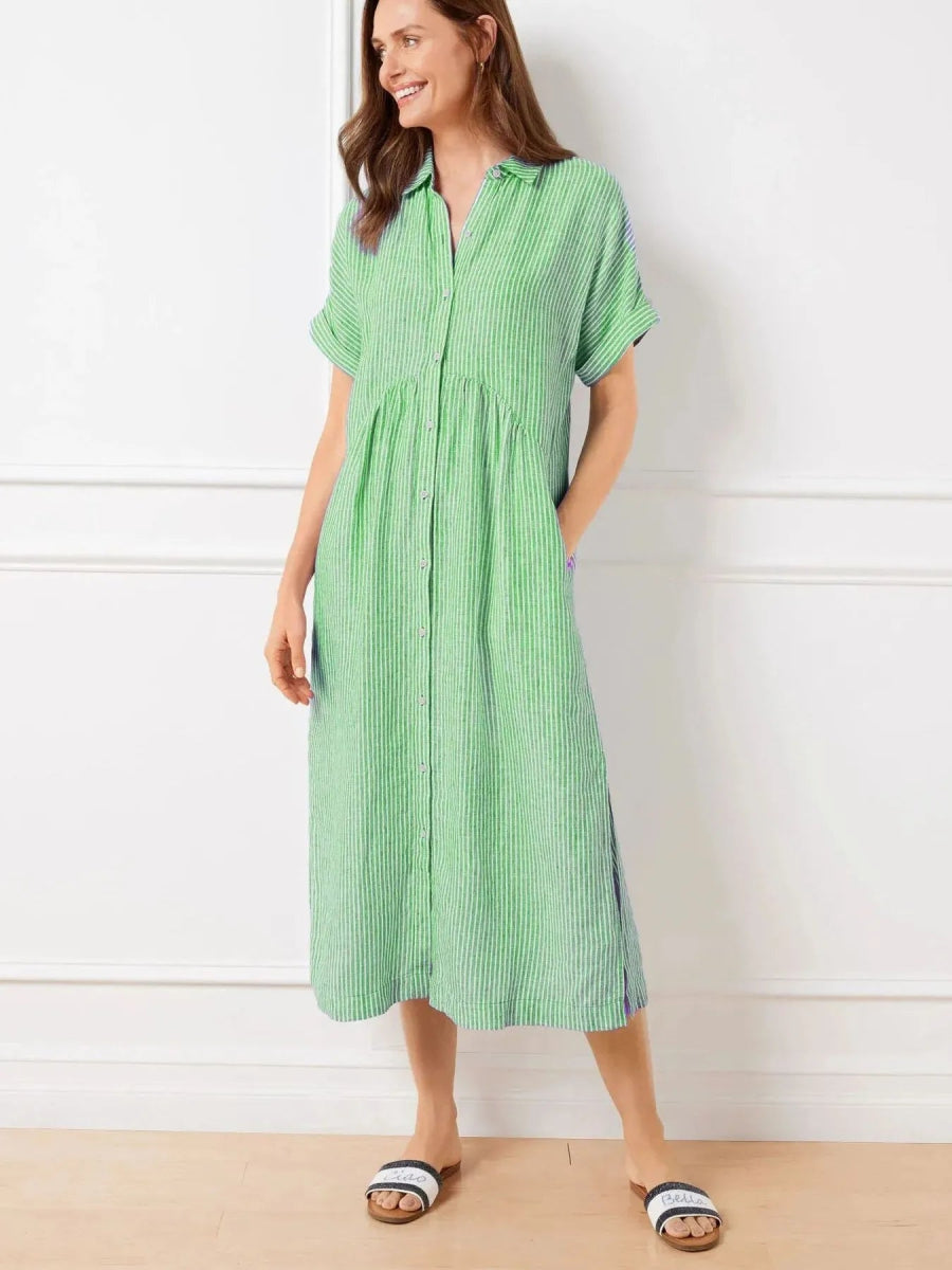 Plus Size Striped Button-Front Midi Dress.