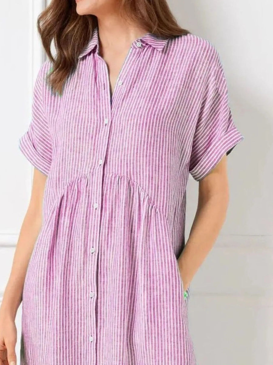 Plus Size Striped Button-Front Midi Dress.