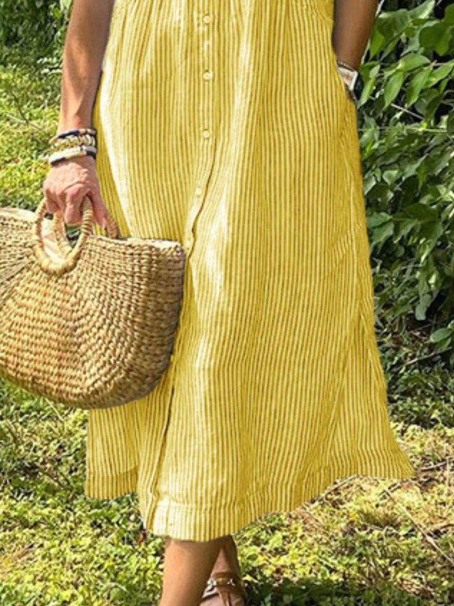 Plus Size Striped Button-Front Midi Dress.