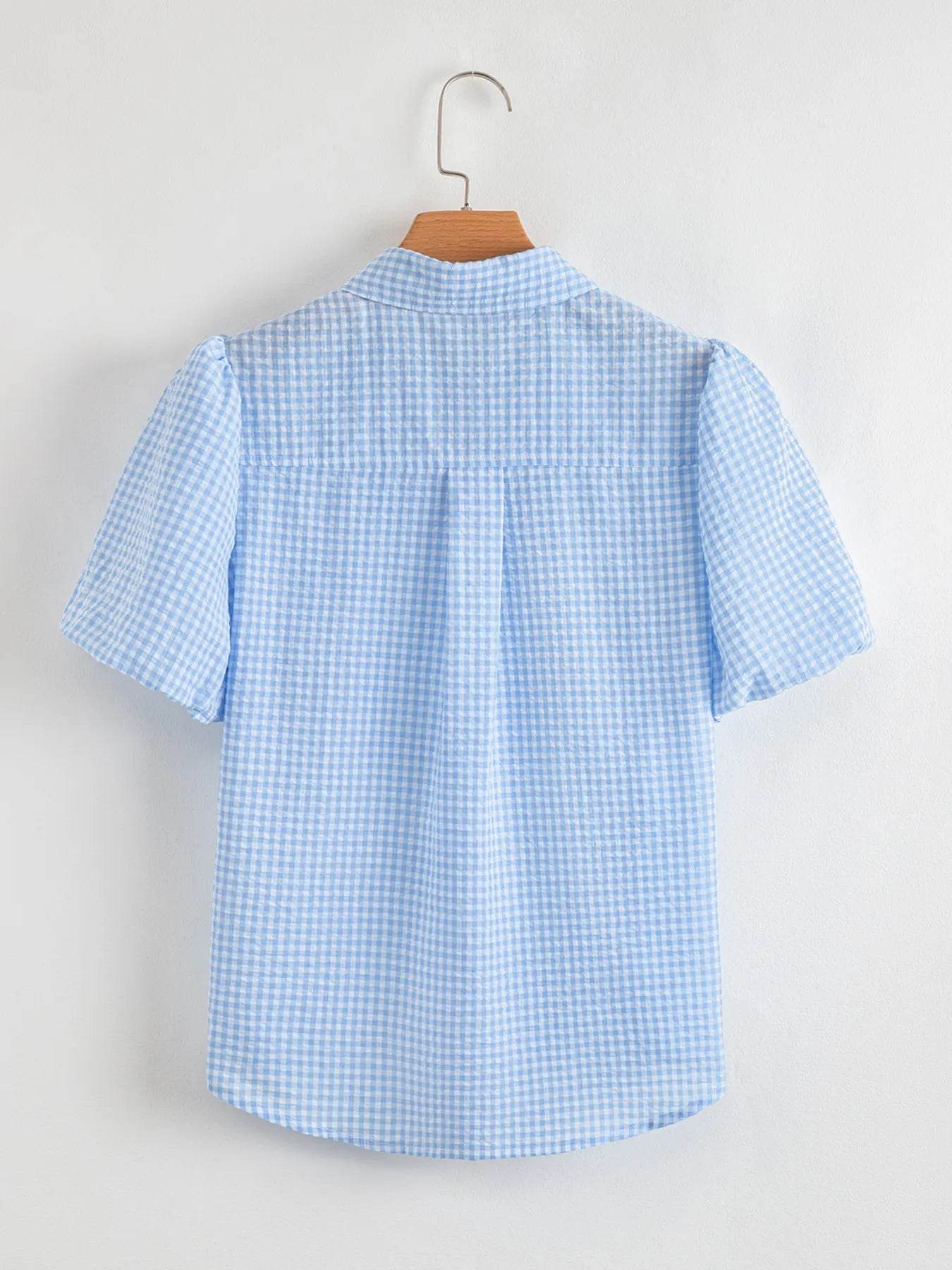 Gingham Puff Sleeve Shirt - Stylish Button-Up for Effortless Chic - EBYNN