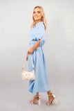 Belted Button Down Roll Tab Sleeve Midi Dress.