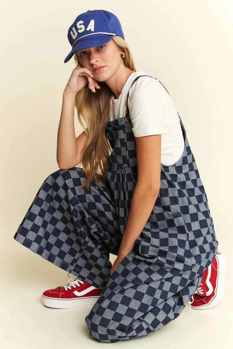 Jade By Jane Denim Checkered Jumpsuit.