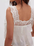 Lace-Trimmed Eyelet Top with Square Neck Design for Effortless Style - EBYNN
