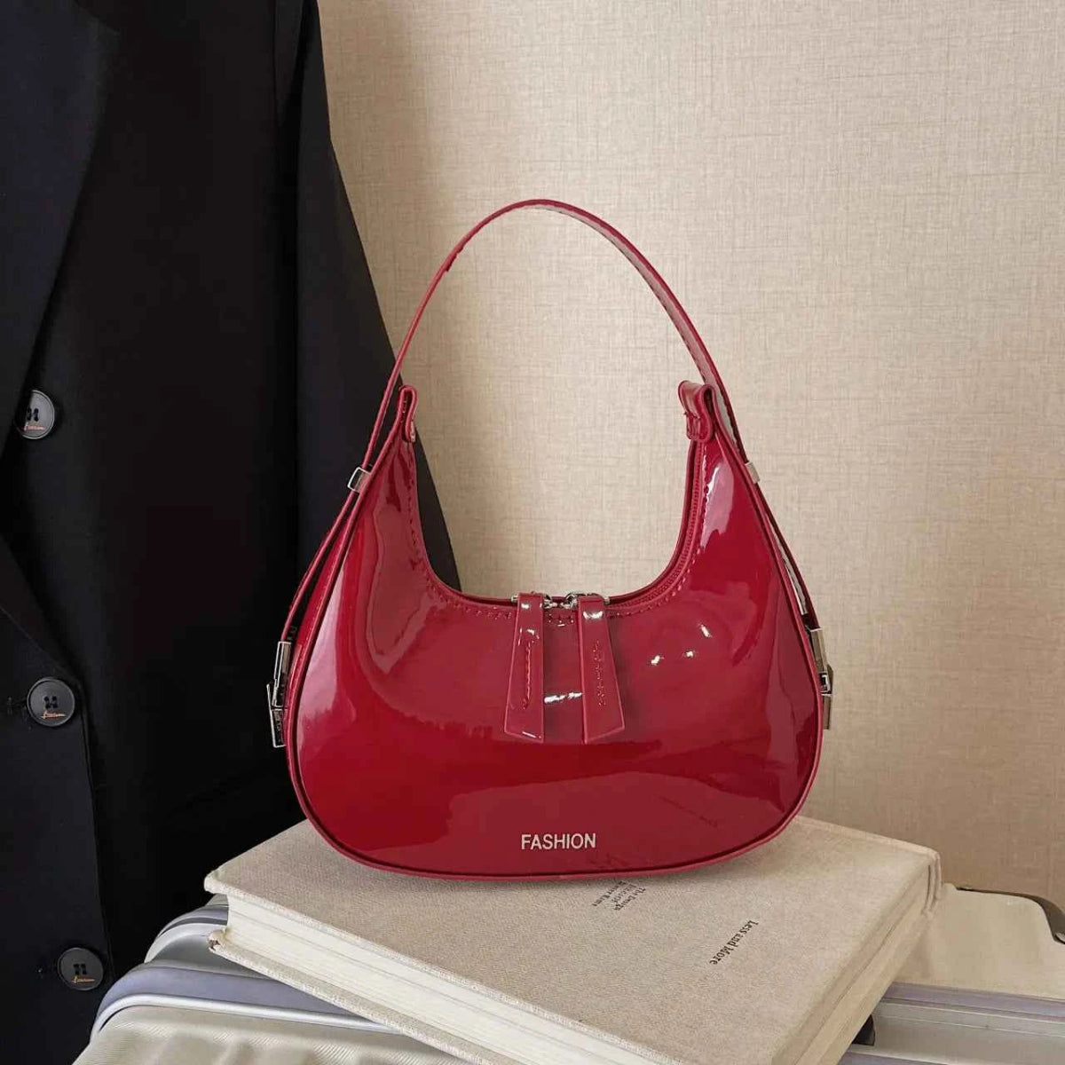 Small Leather Crescent Shoulder Bag.