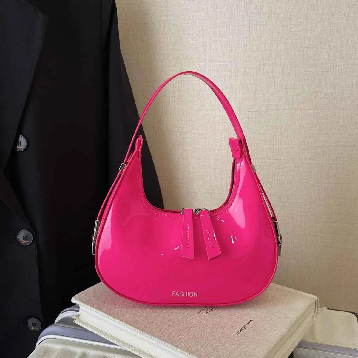Small Leather Crescent Shoulder Bag.