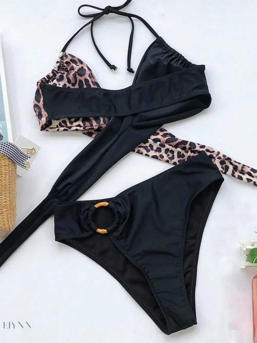 Trendsi Luxury halter bikini for summer featuring stylish animal print and chic black design