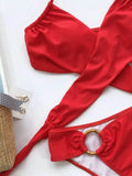 Trendsi luxury halter bikini for summer in vibrant red with stylish ring detail