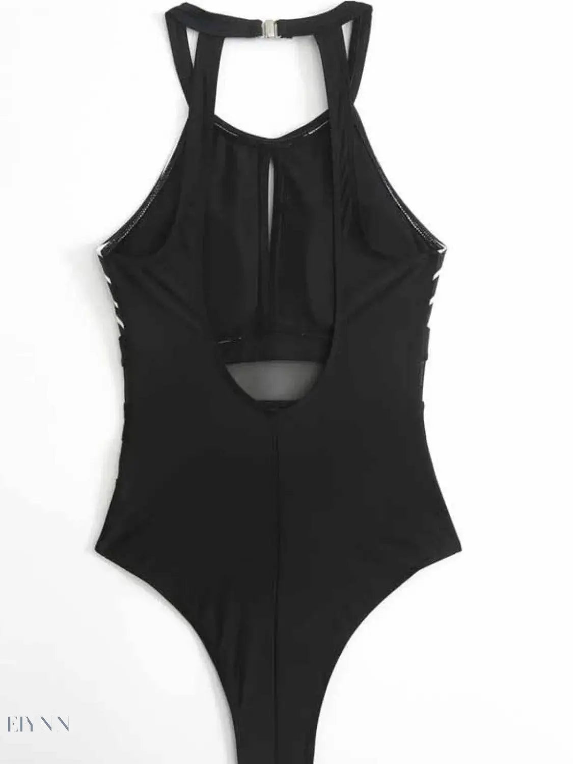 Mesh Detail One-Piece Swimsuit with Striped Design for Elegant Beach Style - EBYNN