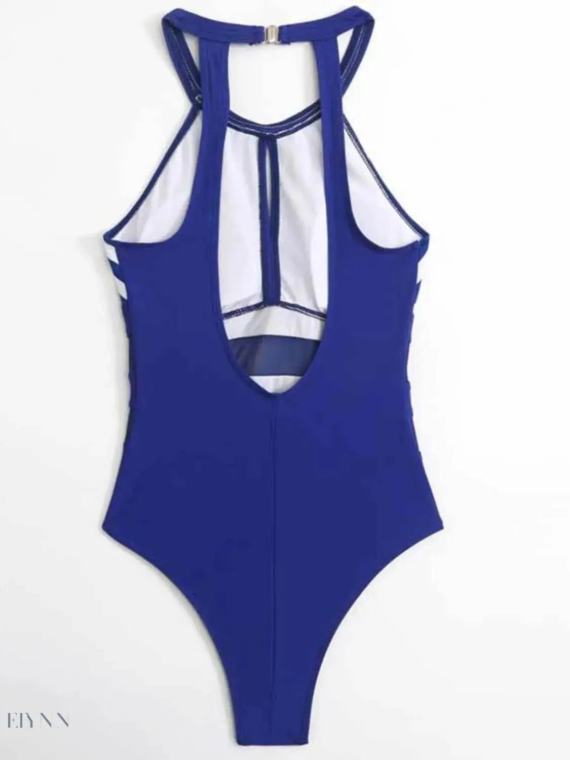 Mesh Detail One-Piece Swimsuit with Striped Design for Elegant Beach Style - EBYNN