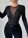 Mesh Detail Round Neck Long Sleeve Top.