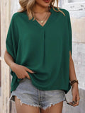 Notched Half Sleeve Top for Effortless Style and Comfort - EBYNN