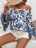 Off-Shoulder Floral Print Blouse.