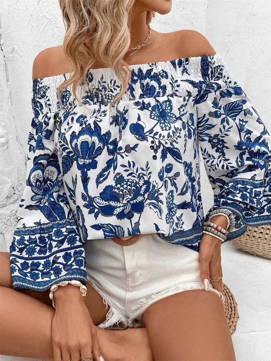 Off-Shoulder Floral Print Blouse.