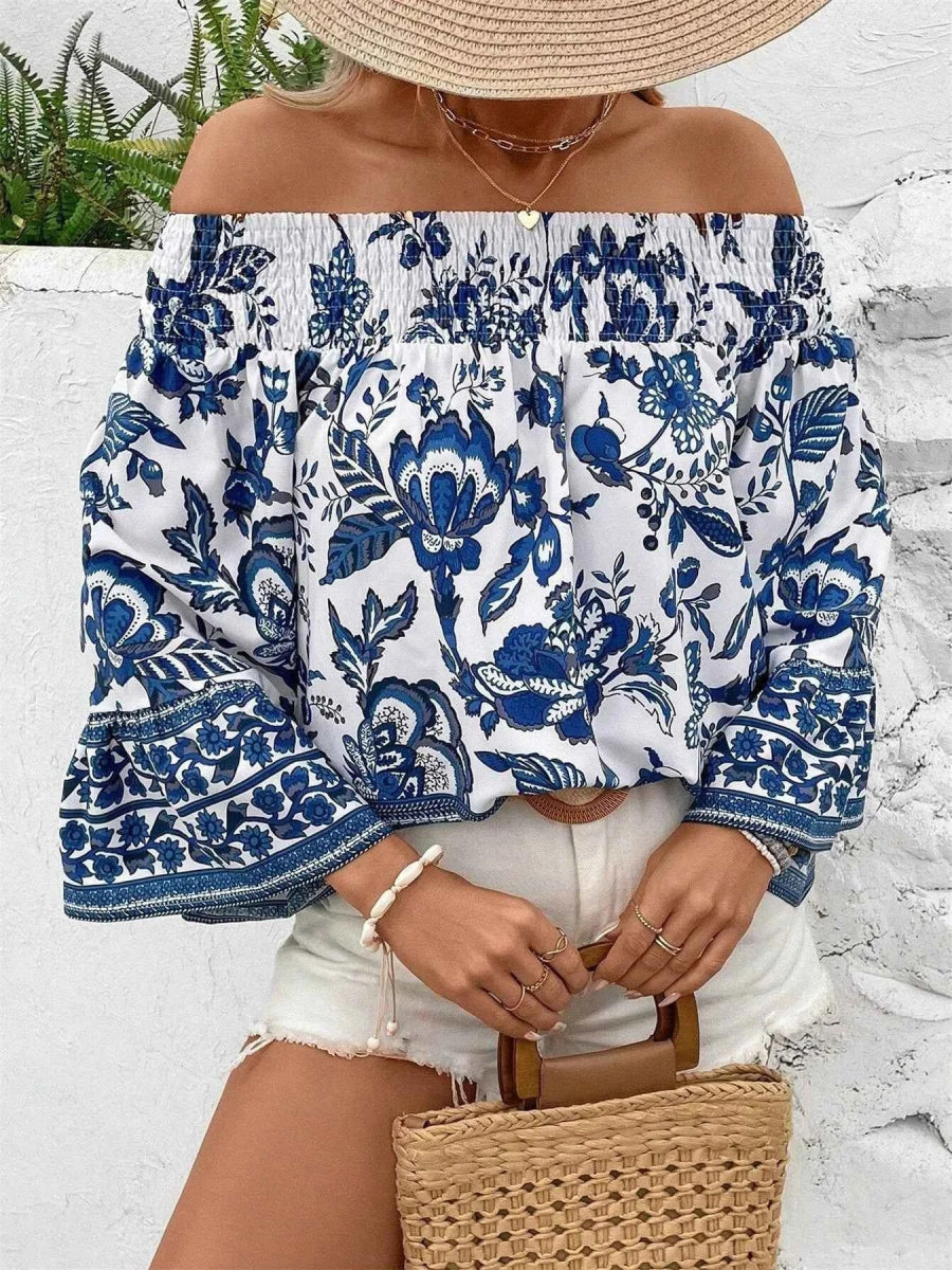 Off-Shoulder Floral Print Blouse.