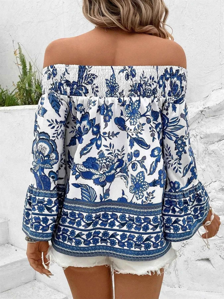 Off-Shoulder Floral Print Blouse.
